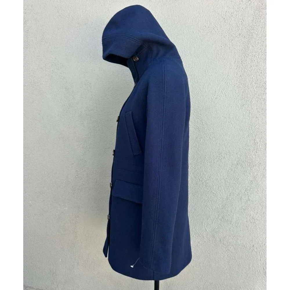 J.Crew Stadium Cloth Nello Gori Navy Blue Hooded Wool Blend Coat Parka 31410 - Picture 2 of 10